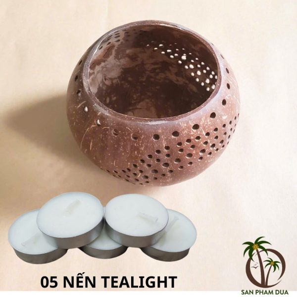 Đèn Trang Trí Gáo Dừa Dùng Nến Tealight Mã 08 - Hình ảnh 2
