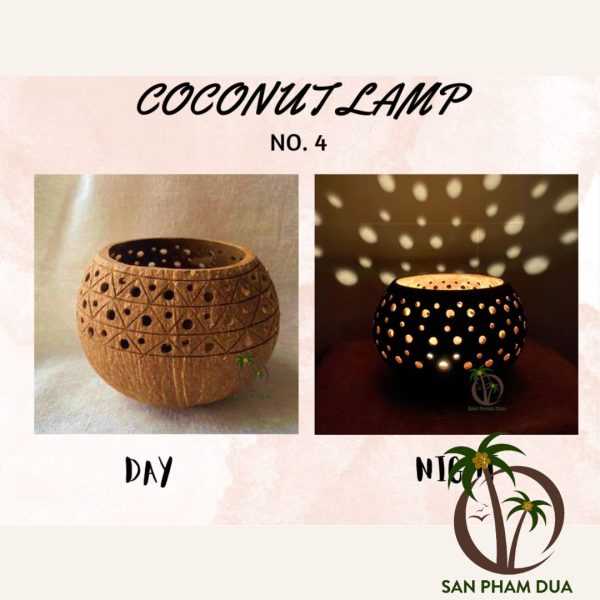 Đèn Trang Trí Gáo Dừa Dùng Nến Tealight Mã 04