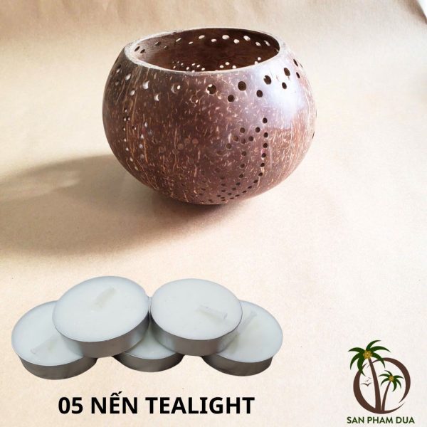 Đèn Trang Trí Gáo Dừa Dùng Nến Tealight Mã 15 - Hình ảnh 2